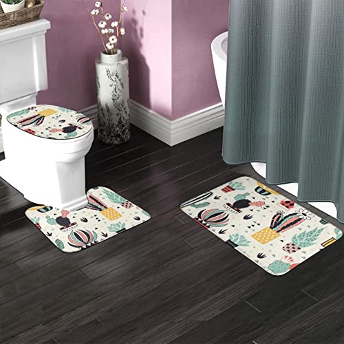 DIRYKILP Badematte + Konturmatte + Toilettendeckelbezug, niedlicher Kaktus 3 Stück Badematte Set, mit rutschfester Klebeunterseite – Bild 3