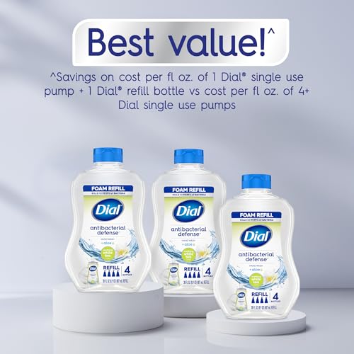Image of Dial Antibacterial Defense Foaming Hand Soap + Aloe, Soothing White Tea, 30 Fl Oz Hand Soap Refill (Pack of 4), Dermatologist-Tested, Gentle on Skin