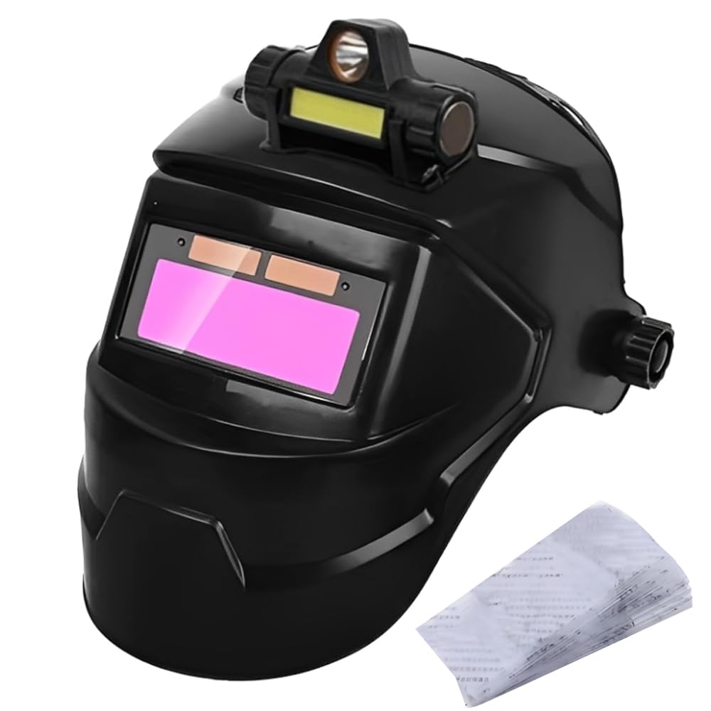 Masque de soudage automatique à énergie solaire avec 10 filtres auto-obscurcissants et phare amovible, masque de soudeur à ombre réglable pour soudage TIG, MIG, meulage à l'arc