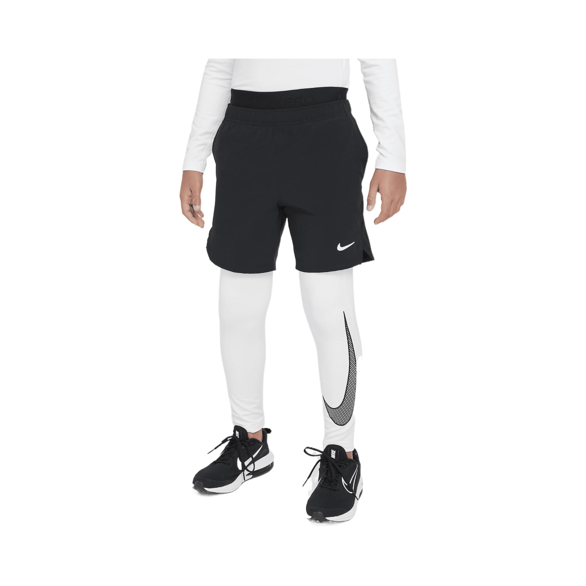 Nike Pro Warm Big Kids' (Boys') Dri-FIT Training Tights (HF4364-100, White/Black) Size X-Large