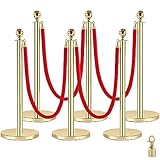 Rengue Red Carpet Ropes and Poles,5 ft/1.5 m Velvet Red Ropes,6pcs Crowd Control Barriers, 38In Stainless Steel Gold Stanchions Used for Theaters, Parties, Wedding, Exhibition,Ticket Offices