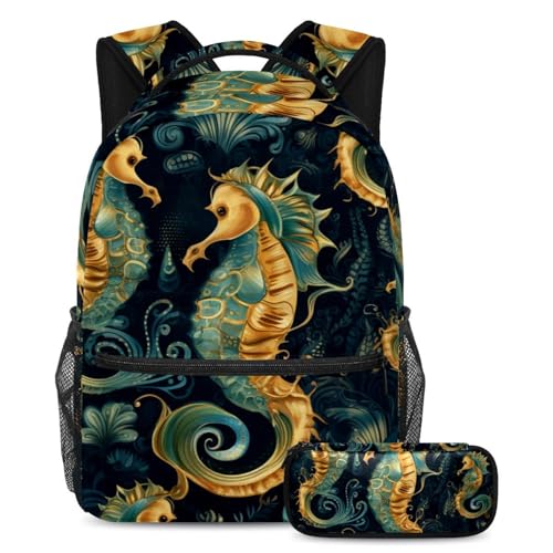 Cartable vintage bleu hippocampe enfant pour aller à l'école primaire