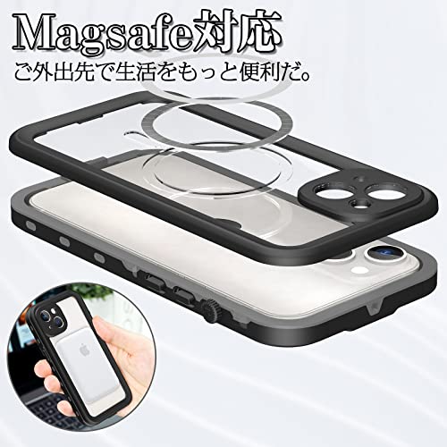 iPhone14 防水ケース 6.1inch IP68防水防塵 耐衝撃 薄型 MagSafe対応 高透光性 レンズ保護 Qi充電/顔認証対応 マグネット搭載 アイフォン14防水カバー 滑らか操作 360度全面保護 傷防止 付け外し簡単