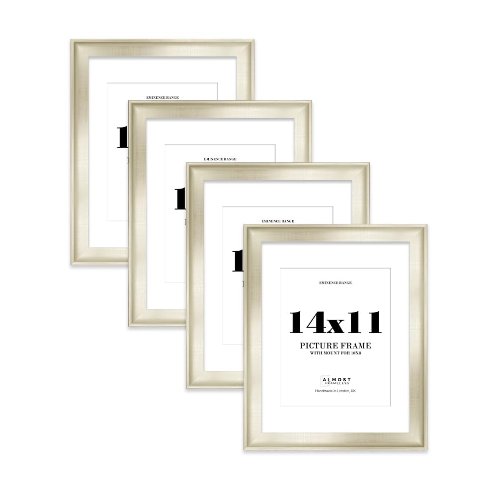 14x11" Silver Picture Frame with 10x8" Mount - Shabby Chic Photo Frame with Distressed Finish, Wall Hooks and Kickstand, 32mm Edge - 4 Pack