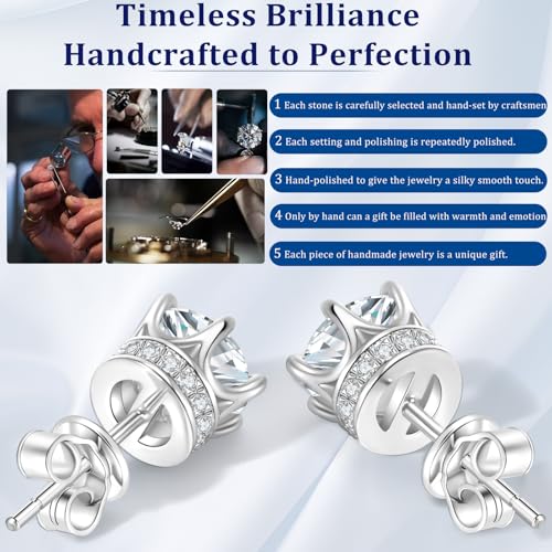 Moissanite Stud Earrings 1.2ct-2.4 ct DF Color Grade Round Cut Lab-Grown Moissanite Earrings 18K White Gold Plated Sterling Silver Friction Back for Women Men3