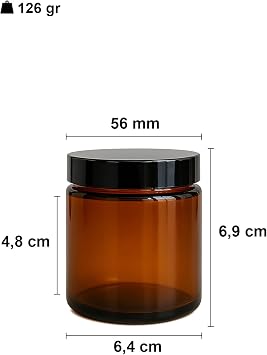 Afracam 100 ml Cam Kavanoz Amber 100 cc Kozmetik Krem Kavanozu Siyah Kapaklı 6 Adet
