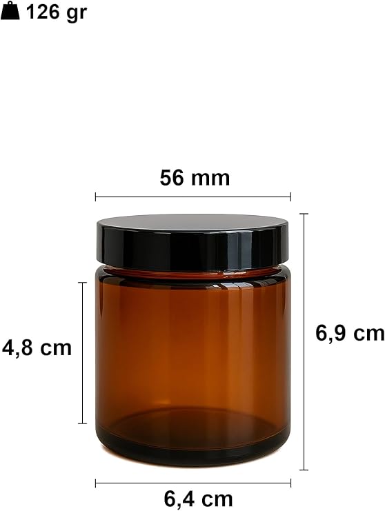 Afracam 100 ml Cam Kavanoz Amber 100 cc Kozmetik Krem Kavanozu Siyah Kapaklı 6 Adet