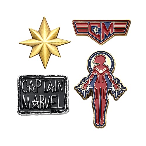 Image of Marvel Comics: Captain Marvel Unisex Adult Enamel Lapel Pin Set (4 pieces). Pin Colors: Gold /Silver /Red. One Size.