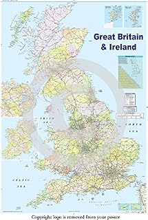 HUGE LAMINATED ENCAPSULATED MAP OF THE UK GB Great Britain - POSTER