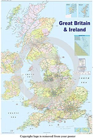 HUGE LAMINATED ENCAPSULATED MAP OF THE UK GB Great Britain - POSTER