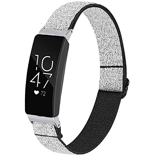 Miimall Compatible Fitbit Inspire/Inspire 2/Inspire hr Band Soft Adjustable Fabric Bracelet Nylon Elastic Replacement Wristbands Straps for Fitbit Inspire/Inspire 2/Inspire hr(Shining Silver)