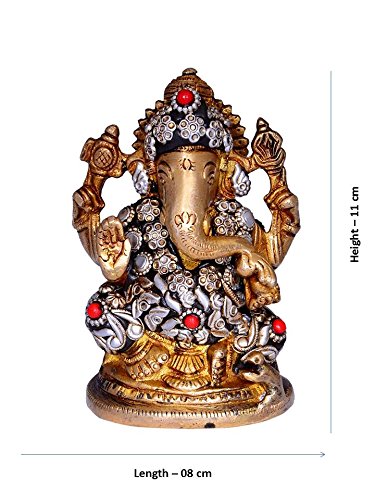 Purpledip Brass Idol Lord Ganesha: Collectible Statue with Copper Finish & Metal Beadwork (10664) - Image 4