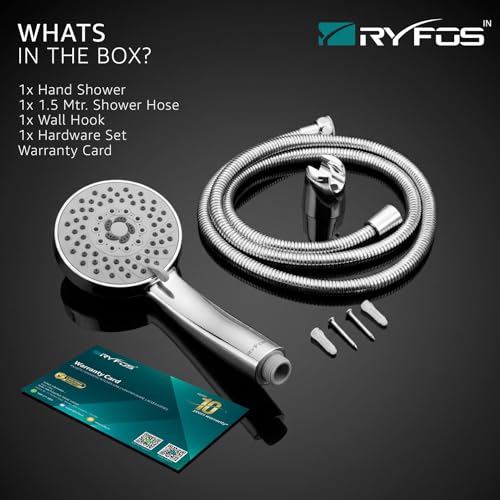 Image of India's 1st Lifetime Support Brand, R3020HS, ABS, 4-INCH, Hand Shower | 5-Function Handheld Shower with SS-304 Grade 1.5 Mtr Flexible Hose Pipe & Wall Hook | Handheld Shower For Bath | Chrome