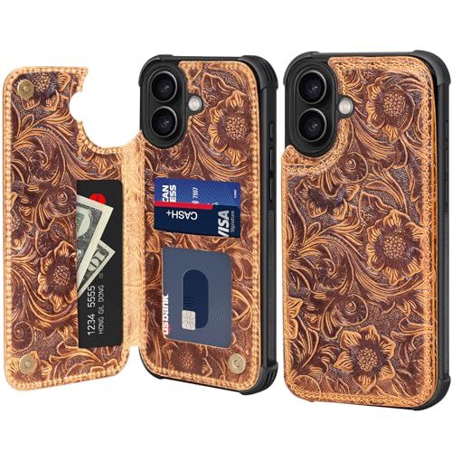 RMAWRAD Wallet Real Leather Case Compatible with iPhone 16 6.1