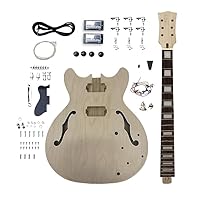 DIY ES335 style electric guitar kit with hollow body and all necessary components. Features 3-ply maple cap and hollow guitar body in ES335 style, mahogany neck and rosewood fretboard. Binding on both sides and F hole binding, 22 frets and 24.75 inch...