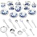 15 Accesorios para Casa de Muñecas de 1:12 Conjunto de Tazas de Té de Porcelana de Cocina Azul con 11 Cubiertos Vajillas en Miniatura Tenedor Cuchara de Casa Muñecas (Estilo Flores)