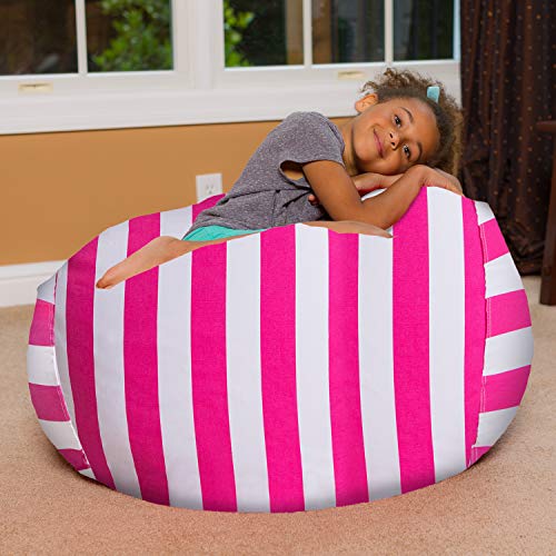 Posh Creations Bean Bag Chair For Kids, Teens, And Adults Includes Removable And Machine Washable Cover, 38In - Large, Canvas Stripes Pink And White #TOP4