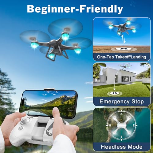 drone with 1080p camera for beginners remote control quadcopter with gestures selfie altitude hold one key start 3d flips 2 batteries toy for beginners white