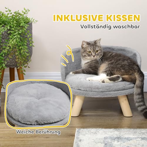 PawHut Hundesofa Hundecouch mit Kissen, Holzbeine, Abwaschbares Hundebett erhöhtes Haustiersofa Katzensofa für kleine Hunde, 40,5 x 40,5 x 33 cm Grau