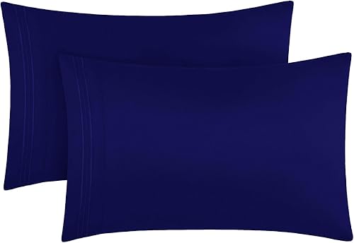Mellanni Fundas de Almohada - De Lujo, Extra Suaves, Refrescantes - 2 PC Colección Icónica Fundas de Almohada - Cierre de Sobre (King 20"x40", Azul