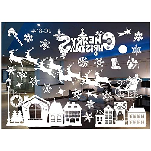 Qksky Christmas Wall Sticker Removable Pvc Static Stickers Santa Snowflake Window Decals For Kids Rooms New Year Party Decor Snowflake Window Decals #TOP26
