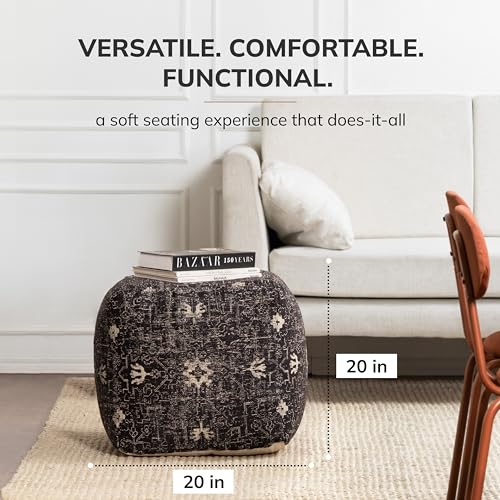 Anji Mountain 100% Handmade & Handcrafted Comfortable Home Décor Pouf Ottoman Footrest for Living Room, Bedroom, Nursery, Kidsroom, Patio Furniture - (20\" x 20\" x 20\"- Black,White) - Thumbnail 3