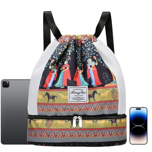Mochila deportiva con cordón | Bolsa de playa separada seca y húmeda con compartimento para zapatos, impermeable, gimnasio, deportes, piscina, playa, bolsa de equipo para natación, fitness,