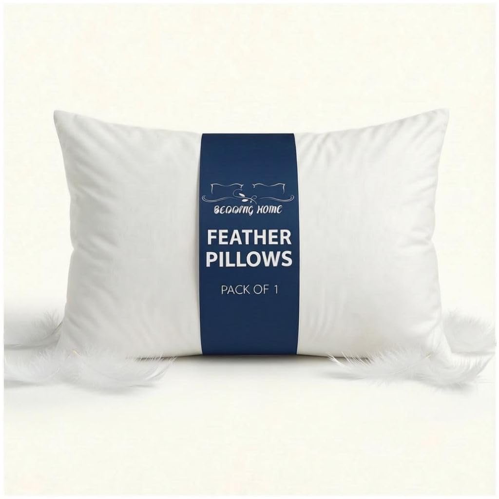 Bedding Home Luxury Feather Pillows Hotel Quality | Medium Firm Pillow for Neck & Shoulder Pain | Back Support Down Pillows | Orthopedic Anti Allergy Hotel Pillow (1pk)