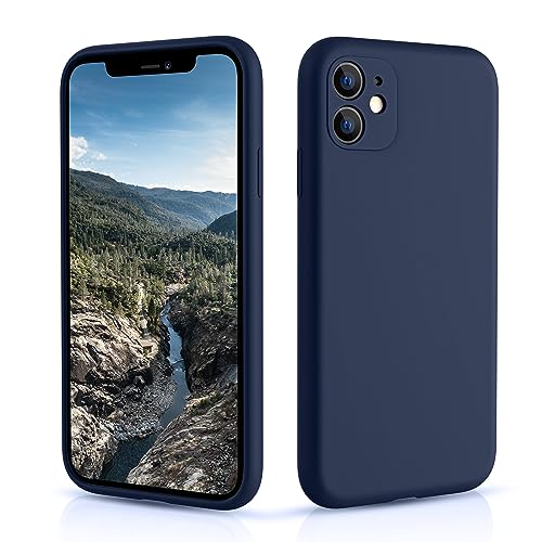 CALOOP Slim-Fit for iPhone 11 Case,Skin Soft Liquid Silicone,Sturdy Hard Frame Shockproof Cover with Anti-Scratch Microfiber Lining,Full Protection for Screen and Lens,6.1 inch(Navy Blue)