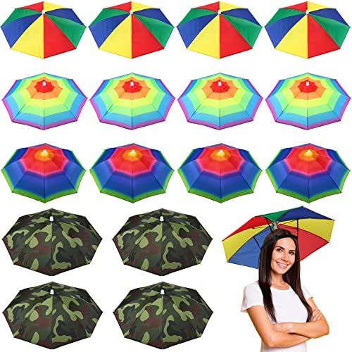 16 Pieces Umbrella Hat For Women Kids Adult Men Rainbow Head Umbrella Hat 20 Inch Umbrella Hats With Elastic Bands Sports Outdoor Multicolor Head Umbrella Cap Beach Folding Waterproof Fishing Hats #TOP22