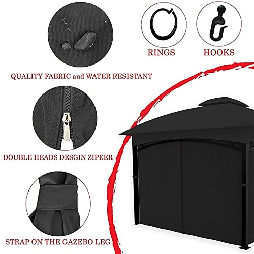 Gazebo Universal Replacement Privacy Curtain 4-Panels Sidewall With Zipper (Only Curtian) (10' X 13', Black) #TOP4