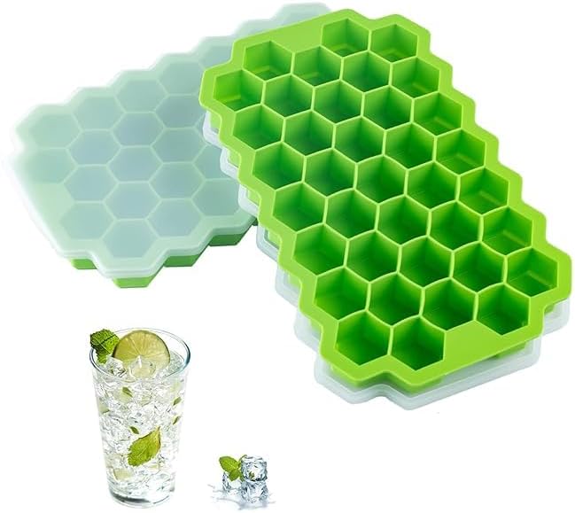 Ice Cube Trays, 2 Pack Silicone Ice Cube Molds with Lid Flexible 74-Ice Trays BPA Free, for Whiskey, Cocktail, Stackable Flexible Safe Ice Cube Molds