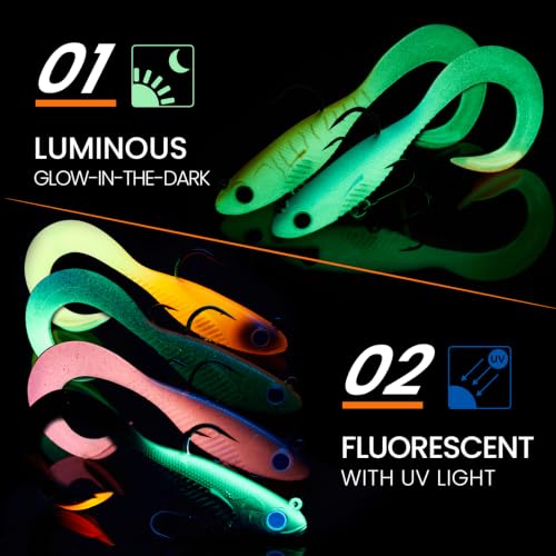 Image of TRUSCEND Duramax Easy Catch Soft Fishing Lures with BKK Hook, Trembly Sinking & Vibrating Swim for More Bites, Pre-Rigged Curly & T-Tail Swimbait for Bass, Trout, Crappie, Freshwater Saltwater Fishing