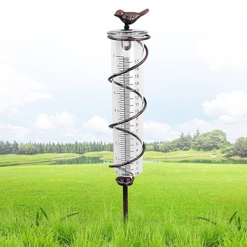 KBIBCK Regenmesser für Garten Frostsicher, Niederschlagsmesser mit Erdspieß Metall, Outdoor Regenmesser Glas Regenwassermesser,Regenmesser für Garten Regenmengenmesser für Garten Rasen Terrasse(Vogel)