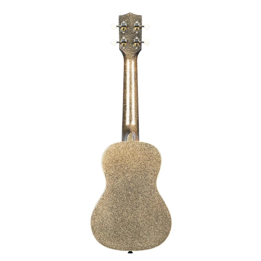 Kala Stardust Gold Sparkle Concert Ukulele Bundle with Kala Klipz Tuner in Blue and Liquid Audio Polishing Cloth - KA-SPRK-GOLD Model - Image 4