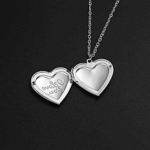 Silver Photo Locket Necklace Memorial Necklace For Loss Of Loved One With Picture Heart Pendant Layered Necklaces For Women I Love You Gifts For Him Her Mom Dad Custom Necklace #TOP3