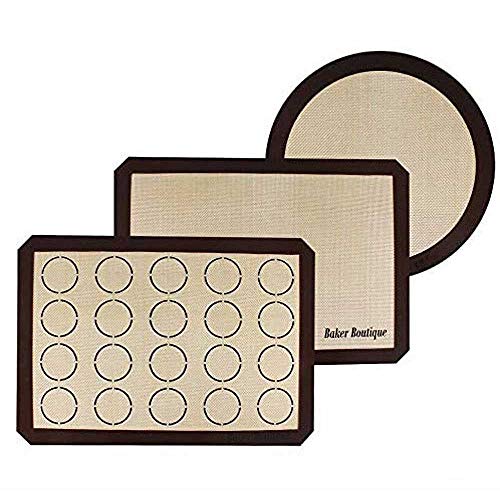 Silicone Baking Mats Set of 3, Non-stick Silicon Liner for Bake Pans & Rolling, Reusable Heat Resistant Cookie Half Sheet for Bread/Pizza/Macaroon, Round and Rectangle