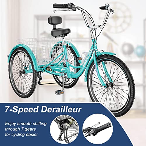 Barbella Adult Tricycles, 7 Speed Adult Trikes 20/24/26 Inch 3 Wheel Bikes, Cruise Bike With Basket For Seniors, Women, Men For Recreation, Shopping, Exercise, Multiple Colors #TOP1
