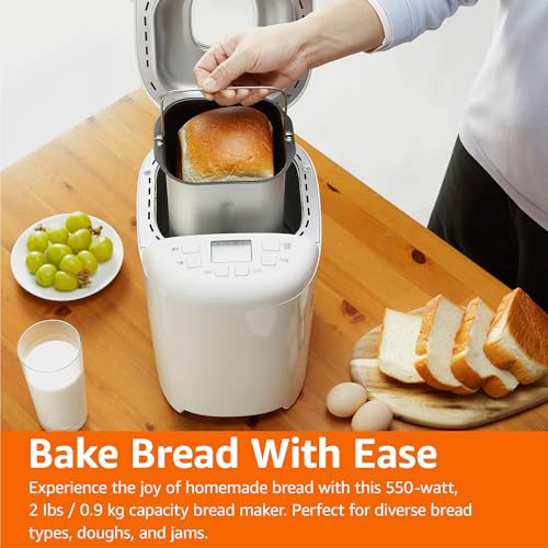 Amazon Basics Programmable Bread Maker, 2 Pound Non-Stick Automatic Bread Making Machine, 14 Settings for Breads, Doughs, Gluten-Free Options and More, LCD Display, White image 6