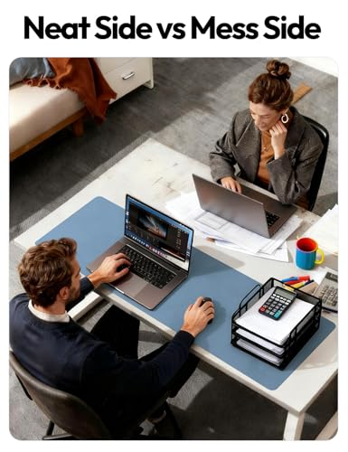 Image of YSAGi Leather Desk Protector, Office Mat, Large Mouse Mat, Non-Slip PU Leather Blotter, Laptop Desk, Waterproof Writing Pad for Office and Home (Blue, 23.6 inch x 13.8 inch)