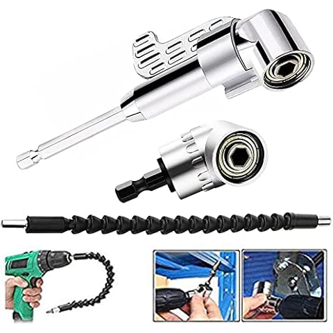 105 Degree Right Angle Driver Angle Extension Power Screwdriver Drill Attachment with 1/4 Drive 6mm Hex Bit Magnetic Drill Bit Socket Angled Bit Power Drill Tool and Soft Shaft Cover