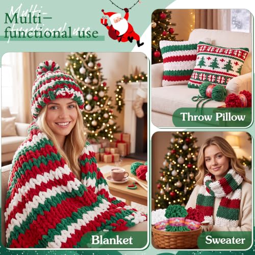 Image of Threlaco 6 Skein Christmas Loop Yarn for Finger Knitting, Red, Green, White