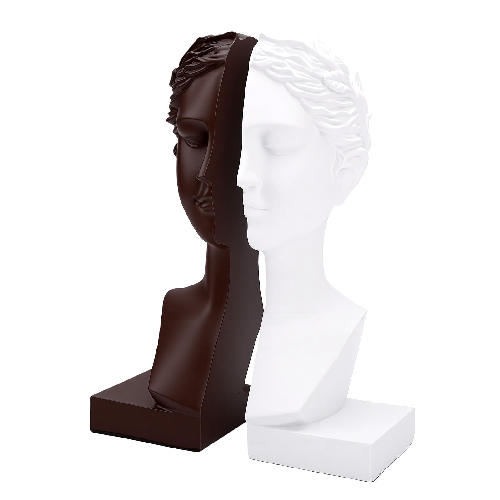 Resin Figurine Bookends Half Character Statue, Brown White