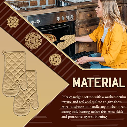 Lobyn Value Packs 2 Piece Heat Resistant Oven Mitts, Heavy Weight Quilted Kitchen Mit, Oven Mit, Mittens, Oven Mitt, Cotton Kitchen Mitts, 13" X 6" Oven Mitts, Beige #TOP2