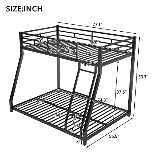 Lifeand Twin Over Full Bunk Bed with Metal Frame, Guardrail and Ladder, Space-Saving Design, Metal Bed for Kids&Teens,Black