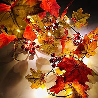 ARMINZANG 6.6ft 20LED DIY Halloween Maple Leaves LED String Lights Battery Operated Warm White String Lights for Autumn Thanksgiving Day Harvest Festival Outdoor Indoor Decoration (A)