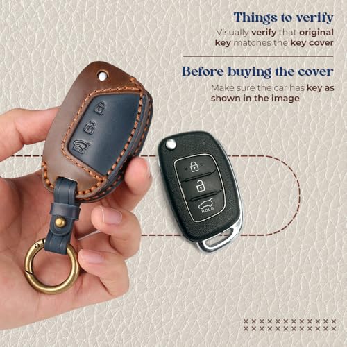 Image of Keyzone dual leather key cover for Hyundai Exter, i20, Creta, Venue, Tucson, Alcazar, Grand I10, Aura, Xcent flip key