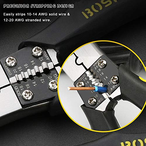 BOSI TOOLS Side Cutting Pliers, Industrial Pliers 8" with Wire Stripper/Crimper/Cutter Function, Heavy Duty Plier