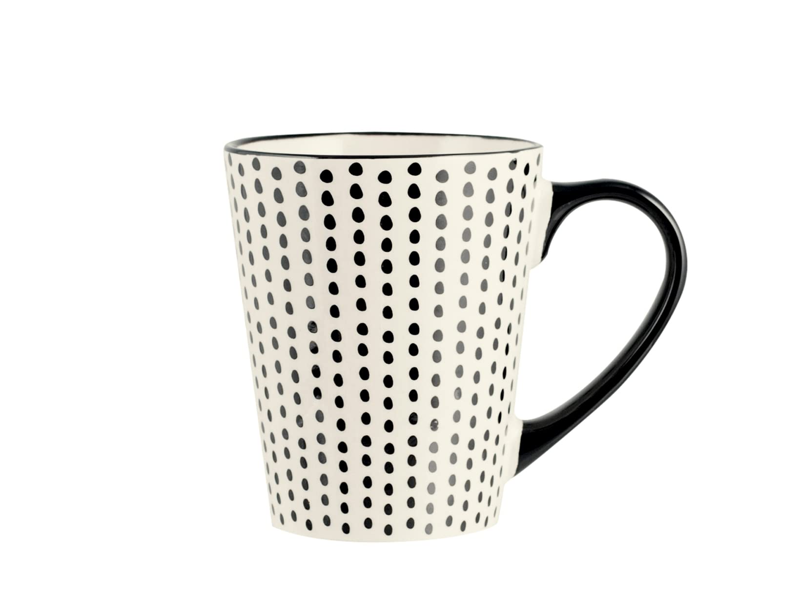 H&H Vhera Set 6 Mug in Stoneware (350 ml) – Eleganti Mug Bianco/Nero con Decorazioni Geometriche – Adatte a Lavastoviglie e Microonde