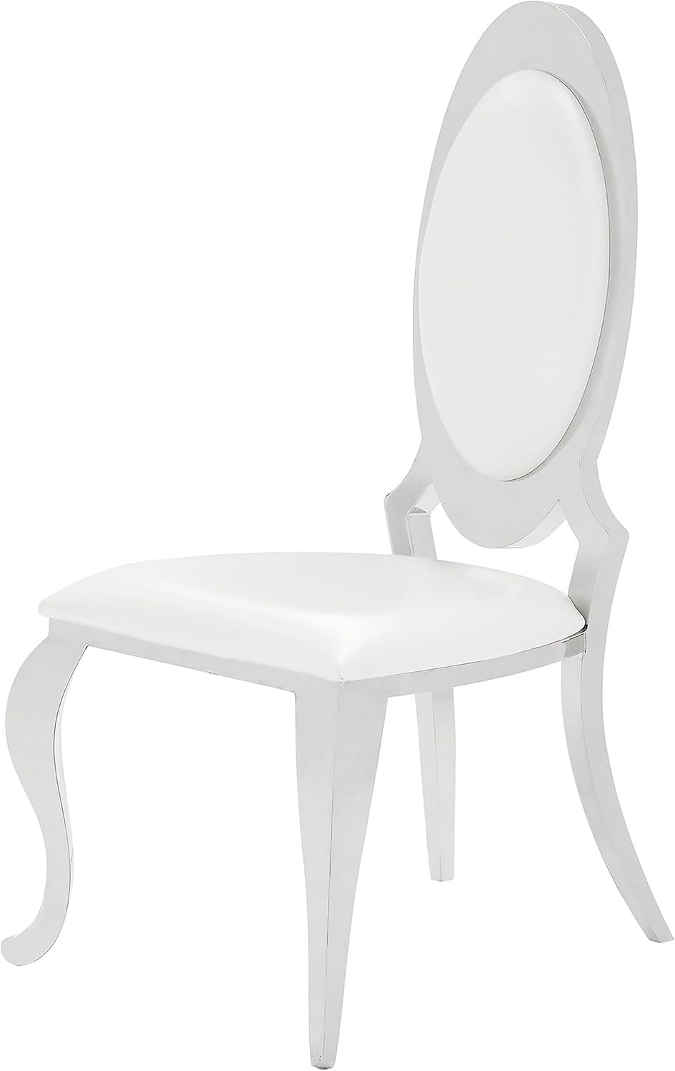 Coaster Home Furnishings - Anchorage - Stainless Steel, Faux Leather - Upholstered Dining Chairs with Oval Backrest, Curved Metallic Legs - Dining Room - Set of 2 - Cream White - 107872N